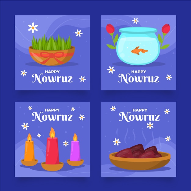 Vector gratuito colección plana de publicaciones de instagram de nowruz