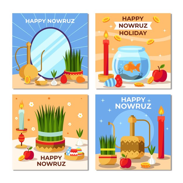 Colección plana de publicaciones de instagram de nowruz