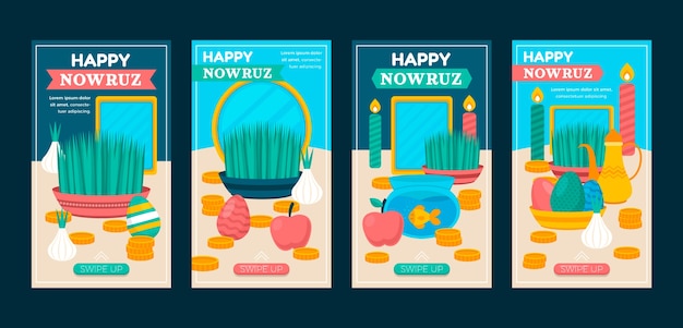 Vector gratuito colección plana de publicaciones de instagram de nowruz