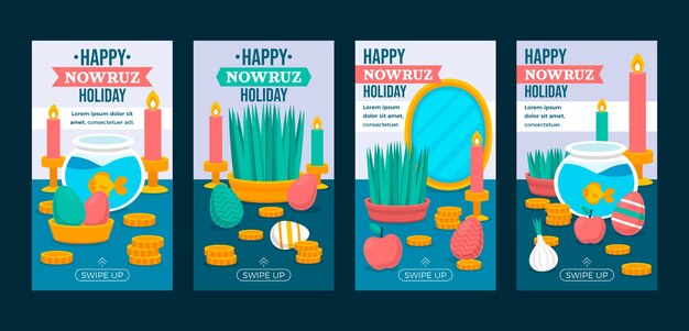 Colección plana de publicaciones de instagram de nowruz
