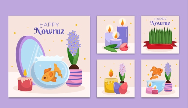 Colección plana de publicaciones de instagram de nowruz
