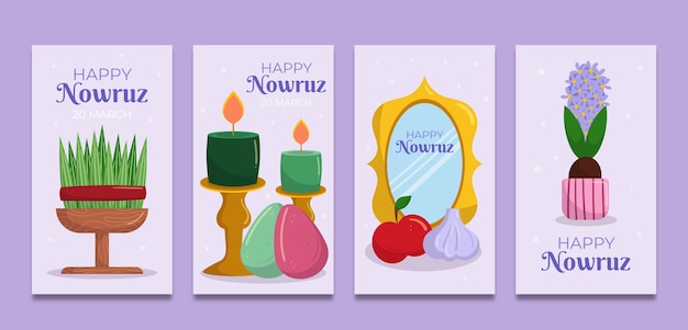 Vector gratuito colección plana de publicaciones de instagram de nowruz