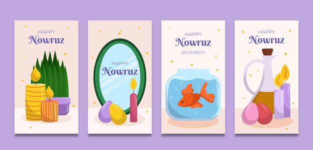 Colección plana de publicaciones de instagram de nowruz