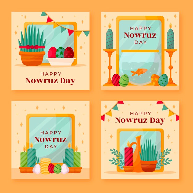 Vector gratuito colección plana de publicaciones de instagram de nowruz