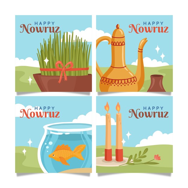 Colección plana de publicaciones de instagram de nowruz