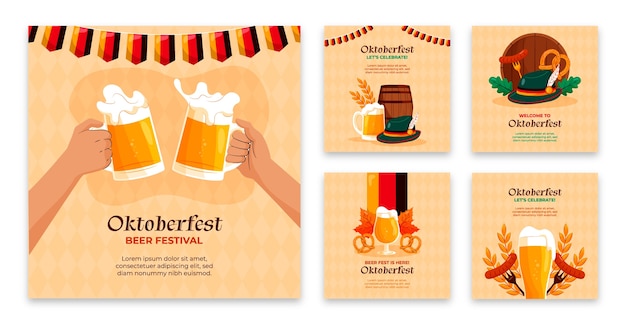 Vector gratuito colección plana de publicaciones de instagram oktoberfest