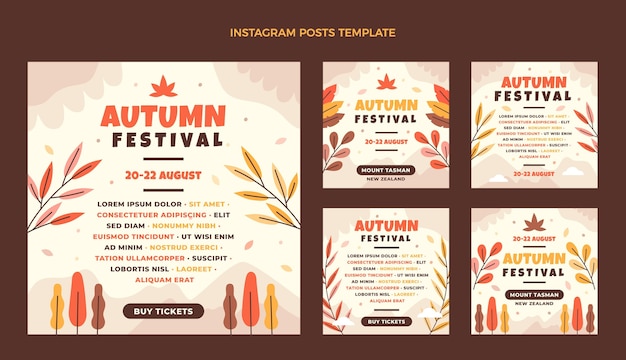 Vector gratuito colección plana de publicaciones de instagram de otoño