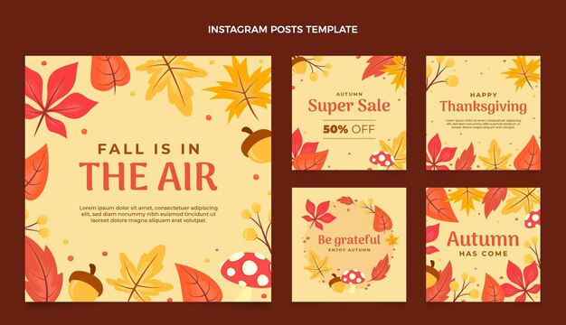 Colección plana de publicaciones de instagram de otoño