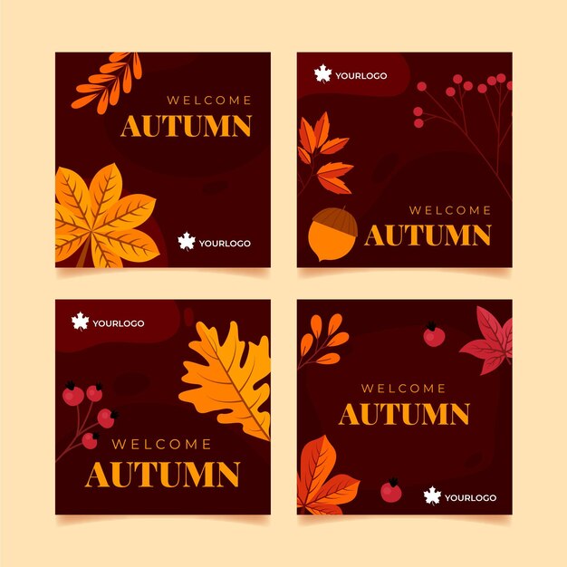 Colección plana de publicaciones de instagram de otoño