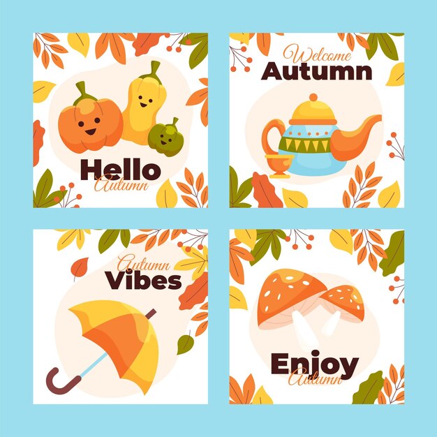 Colección plana de publicaciones de instagram de otoño