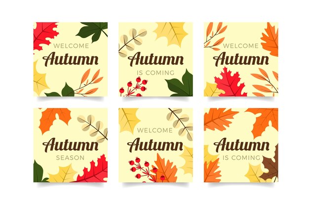 Colección plana de publicaciones de instagram de otoño