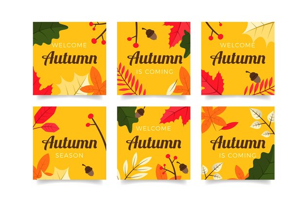 Colección plana de publicaciones de instagram de otoño