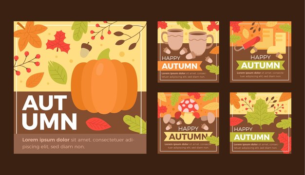 Colección plana de publicaciones de instagram de otoño