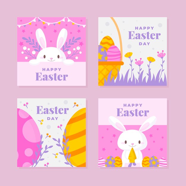 Colección plana de publicaciones de instagram de pascua