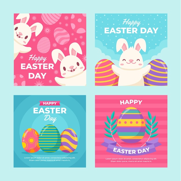 Vector gratuito colección plana de publicaciones de instagram de pascua