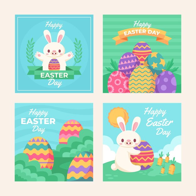 Colección plana de publicaciones de instagram de pascua