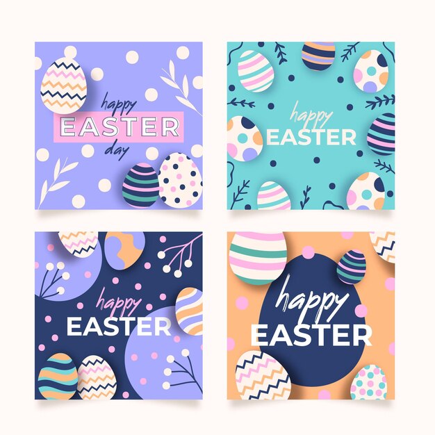 Colección plana de publicaciones de instagram de pascua