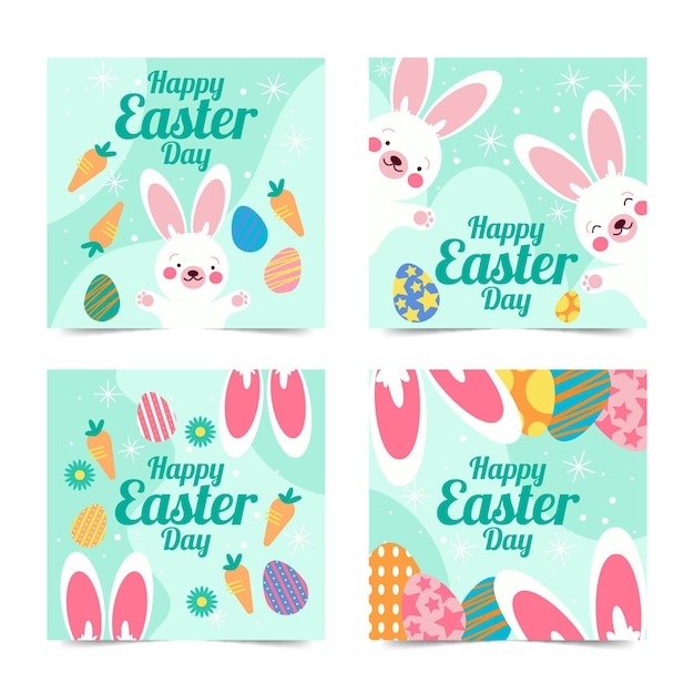 Vector gratuito colección plana de publicaciones de instagram de pascua