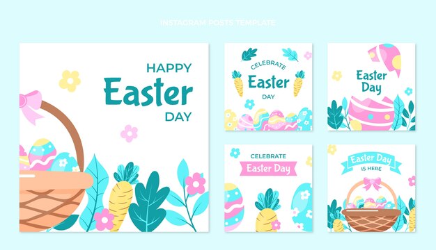 Vector gratuito colección plana de publicaciones de instagram de pascua