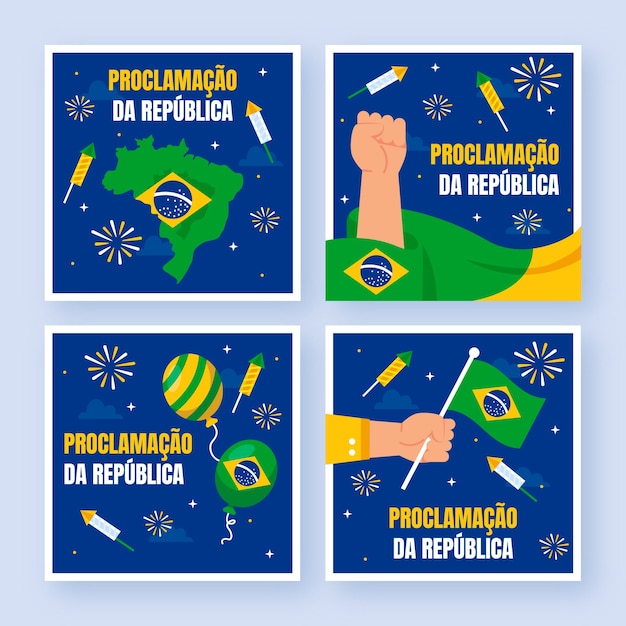 Vector gratuito colección plana de publicaciones de instagram proclamacao da republica