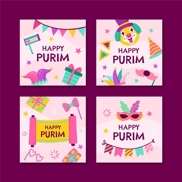 Colección plana de publicaciones de instagram de purim
