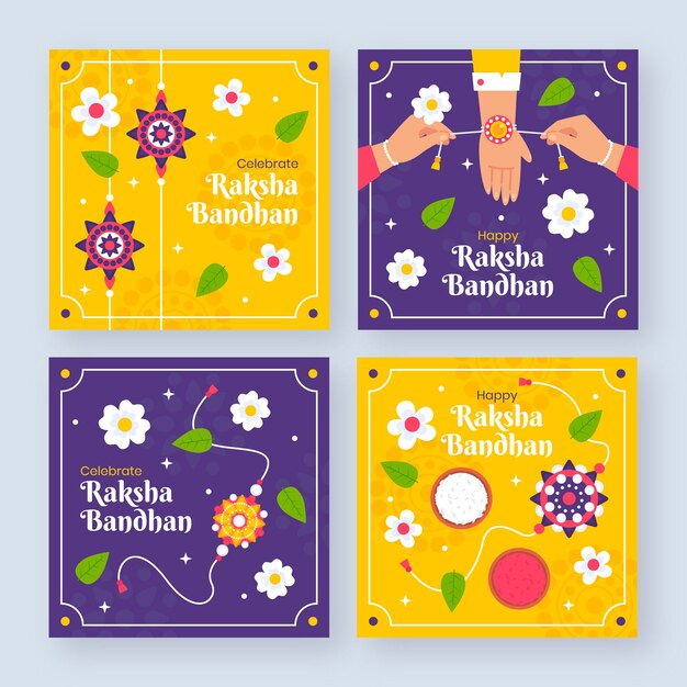 Colección plana de publicaciones de instagram de raksha bandhan