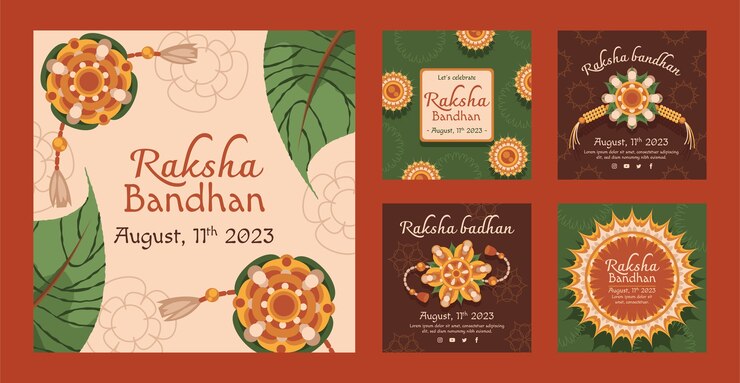 Vector gratuito colección plana de publicaciones de instagram de raksha bandhan