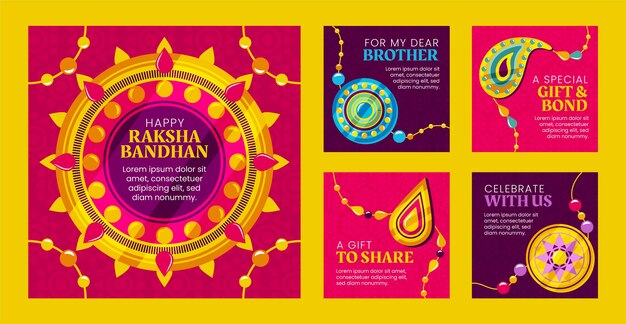 Colección plana de publicaciones de instagram de raksha bandhan
