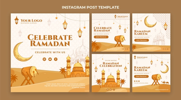 Vector gratuito colección plana de publicaciones de instagram de ramadán