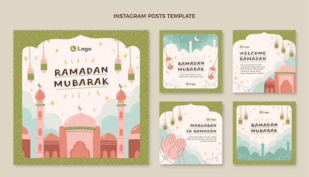 Vector gratuito colección plana de publicaciones de instagram de ramadán