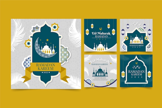 Vector gratuito colección plana de publicaciones de instagram de ramadán