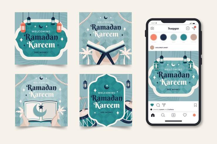 Vector gratuito colección plana de publicaciones de instagram de ramadán