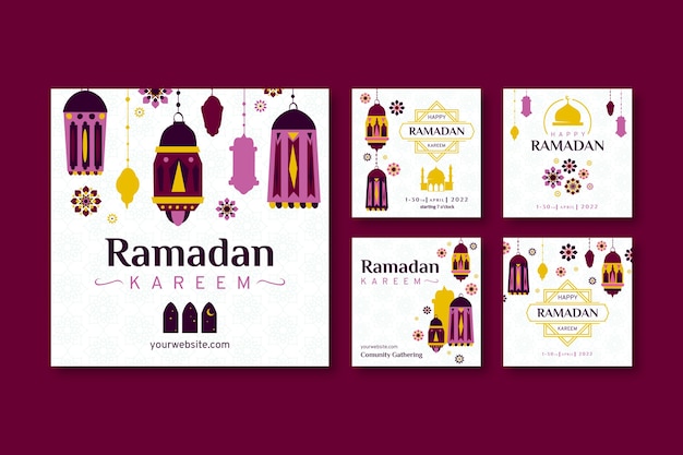 Vector gratuito colección plana de publicaciones de instagram de ramadán