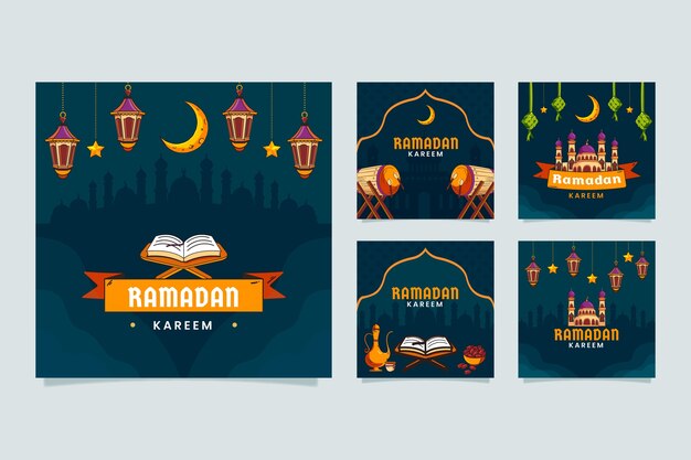 Colección plana de publicaciones de instagram de ramadán