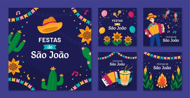 Colección plana de publicaciones de instagram de sao joao