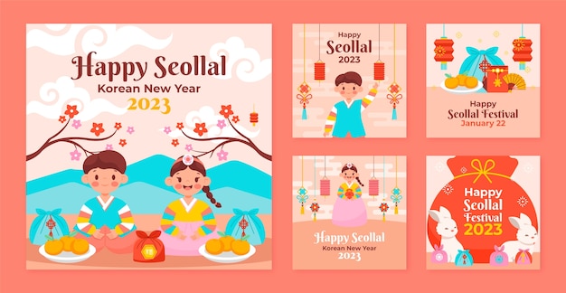 Colección plana de publicaciones de instagram de seollal