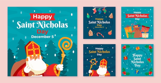 Colección plana de publicaciones de instagram de sinterklaas