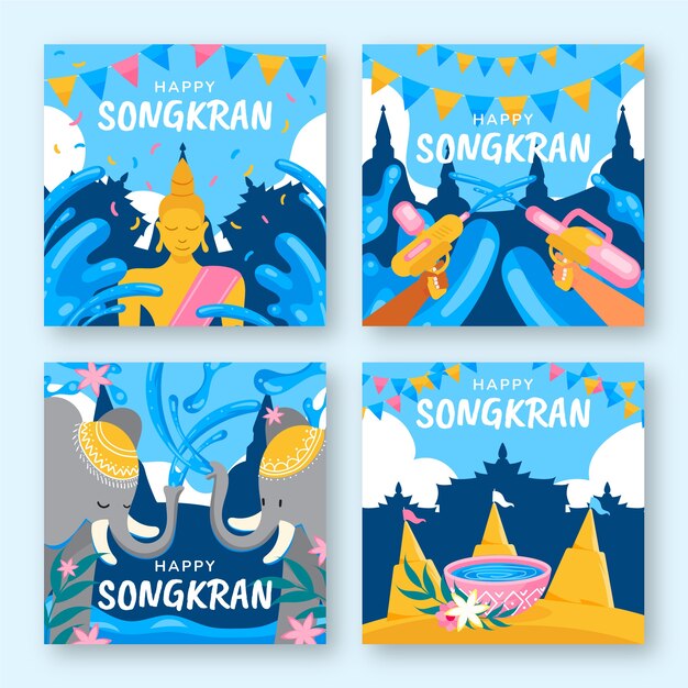 Colección plana de publicaciones de instagram de songkran