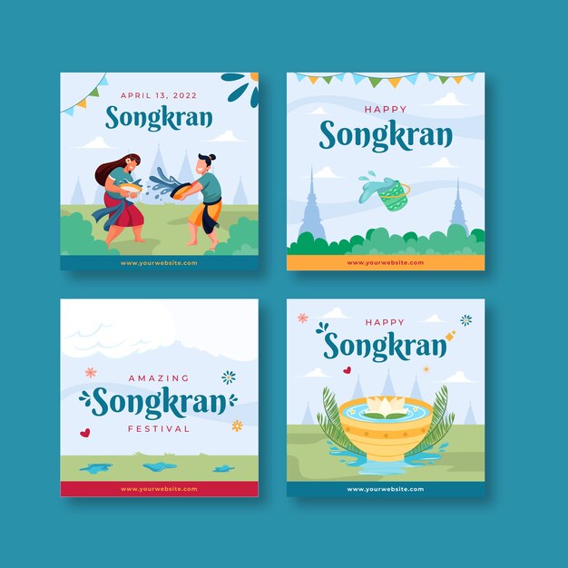 Colección plana de publicaciones de instagram de songkran