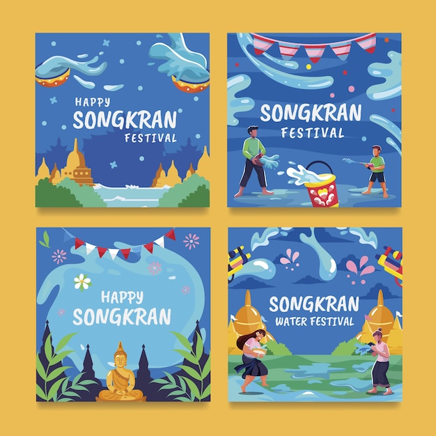 Vector gratuito colección plana de publicaciones de instagram de songkran