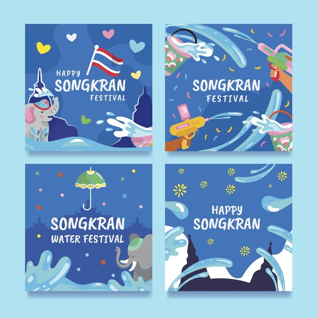 Colección plana de publicaciones de instagram de songkran