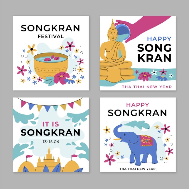 Colección plana de publicaciones de instagram de songkran