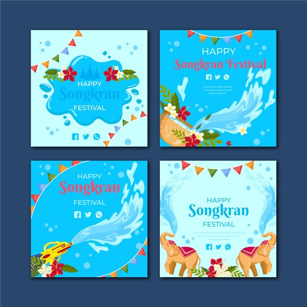 Colección plana de publicaciones de instagram de songkran