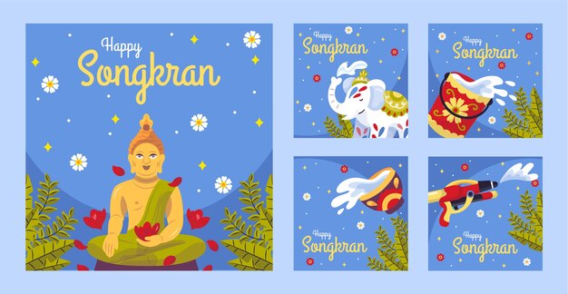 Colección plana de publicaciones de instagram de songkran