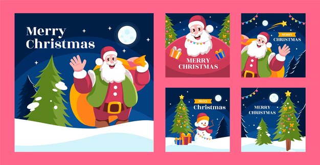 Colección plana de publicaciones de instagram de temporada navideña