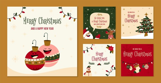 Colección plana de publicaciones de instagram para la temporada navideña.
