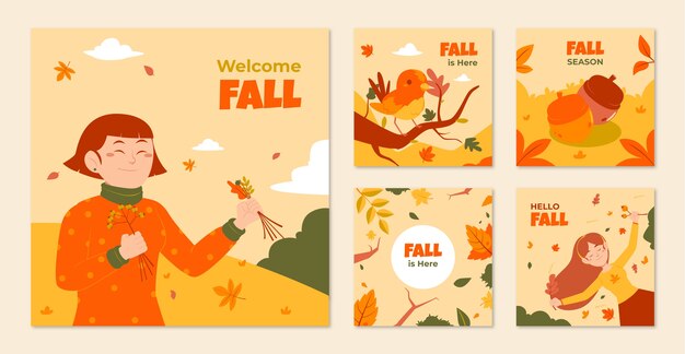 Colección plana de publicaciones de Instagram para la temporada de otoño