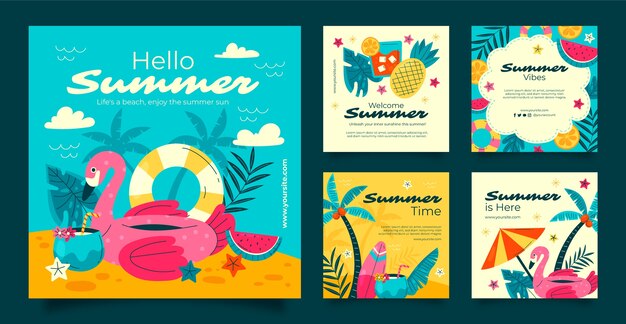 Colección plana de publicaciones de instagram para la temporada de verano