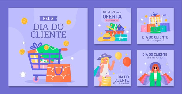 Colección plana de publicaciones de instagram para la venta de dia do cliente