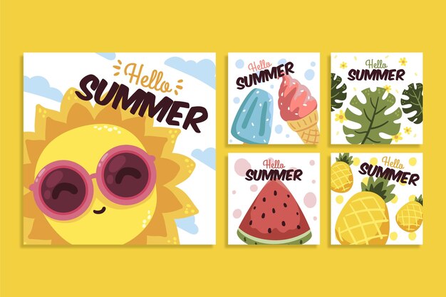 Colección plana de publicaciones de instagram de verano con foto